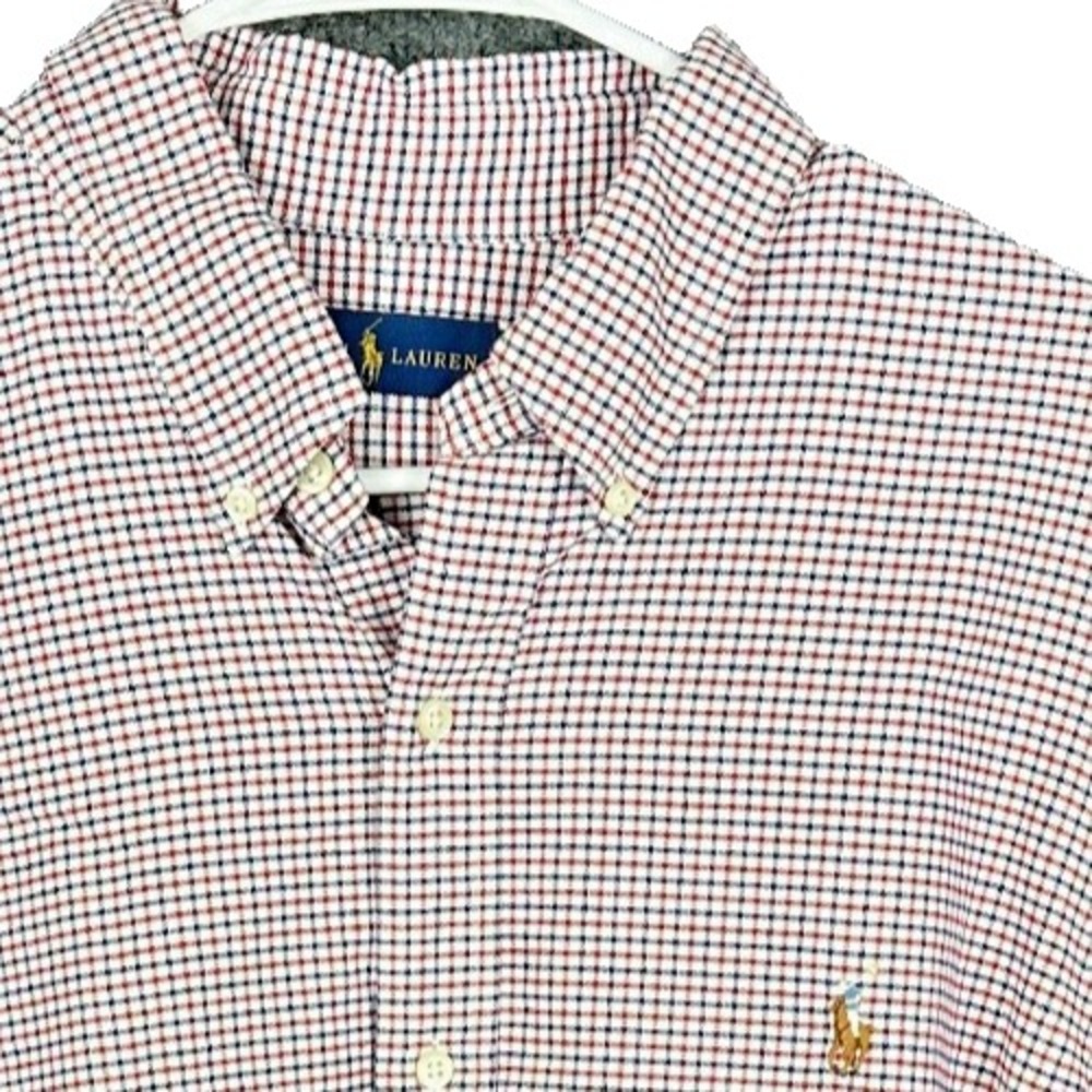 Ralph Lauren Button Down Shirt Mens XL Red Navy Plaid Check Cotton Pony Logo